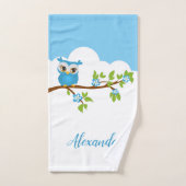 Petit hibou bleu sur une branche (Serviette à main)