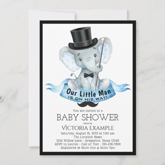 Petit Homme Baby shower Invitation Dapper Elephant (Devant)