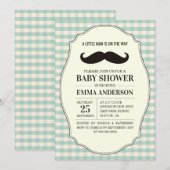 Petit Homme Baby shower Invitation garçon - Mousta (Devant / Derrière)