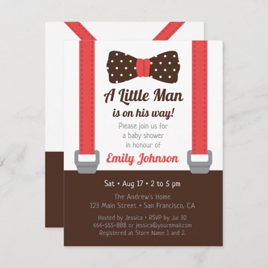 Petit Homme Bowtie bébé garçon douche Invitations (Devant / Derrière)