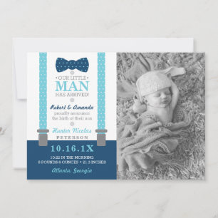 Petit Homme Faire-part de naissance, Bleu, Gris