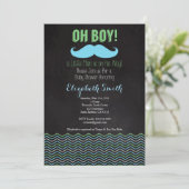 Petit Homme Mustache Baby shower Invitation Chalkb (Debout devant)