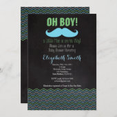 Petit Homme Mustache Baby shower Invitation Chalkb (Devant / Derrière)