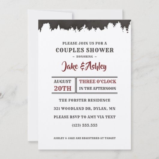 Petit Homme Plaid Couples Bois Douche Invitation (Devant)