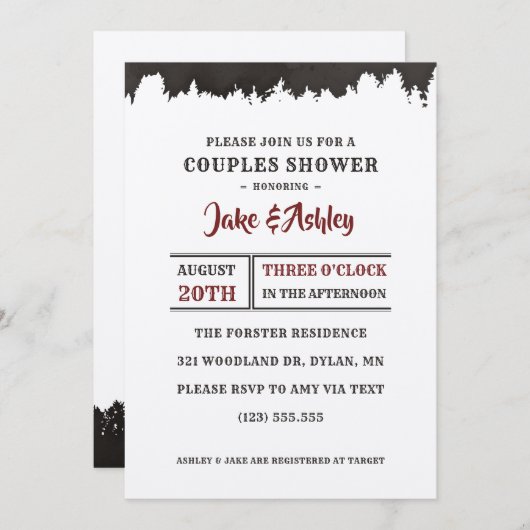 Petit Homme Plaid Couples Bois Douche Invitation (Devant / Derrière)