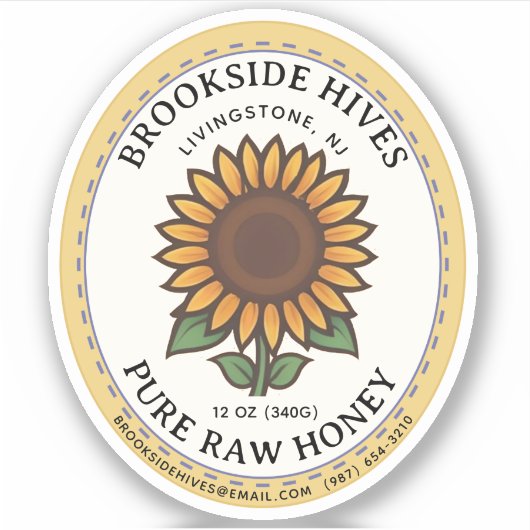 Petit Jar Oval Sunflower Étiquette de miel (Devant)