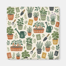 Petit jardin illustré aimant carré