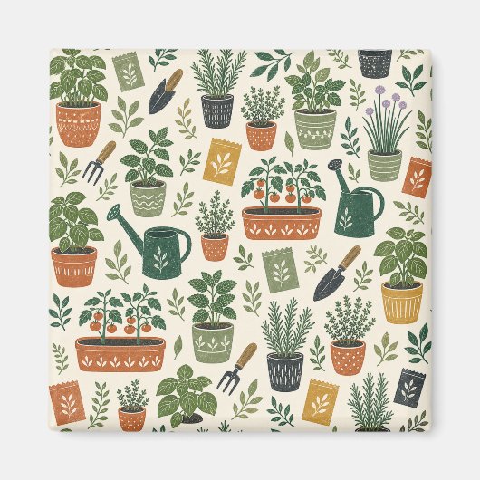 Petit jardin illustré aimant carré (Devant)