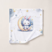 Petit lapin blanc mignon assis sur la lune (Gant de toilette)