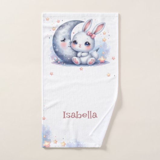 Petit lapin blanc mignon et la lune (Serviette à main)