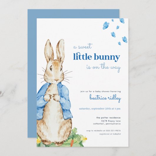 Petit Lapin Peter Rabbit Baby shower Invitation (Devant / Derrière)