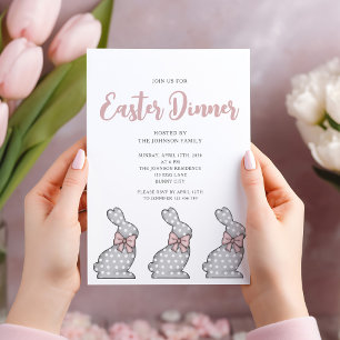 Petit Lapin Rose Pâques Dîner Invitation