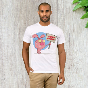 Petit Lapin Tenant Un Joyeux T-Shirt De Pâques Pou