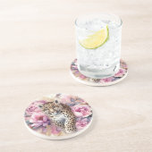 Petit léopard & roses Dessous de verre en grès (Côté)
