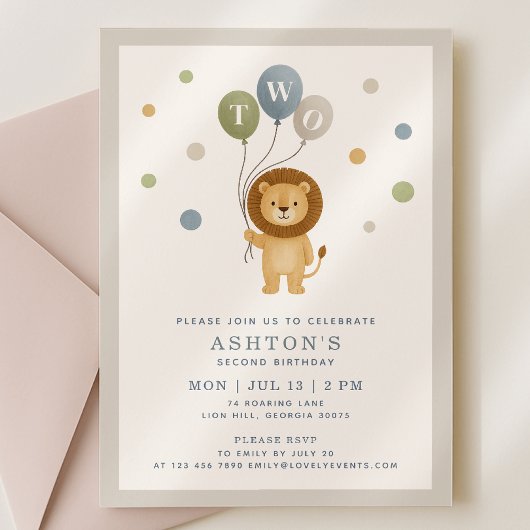 Petit Lion & Confetti Boy Invitation d'anniversair