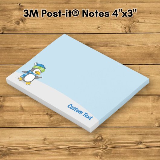 Petit manchot marchant sur des Post-it neige