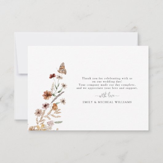 Petit Mariage Fleur sauvage Carte de remerciements (Dos)