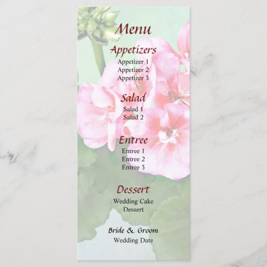 Petit menu Mariage de géranium rose (Devant)