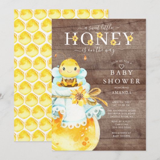 Petit miel doux Baby shower d'abeilles Invitation (Devant / Derrière)
