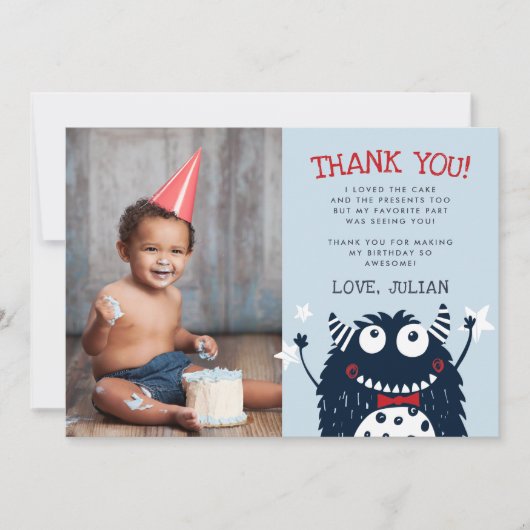 Petit Monstre | Carte Photo Merci À Plat (Devant)