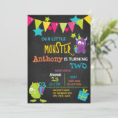 Petit Monstre Tourne Deux Invitation Anniversaire (Debout devant)