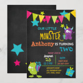 Petit Monstre Tourne Deux Invitation Anniversaire (Devant / Derrière)