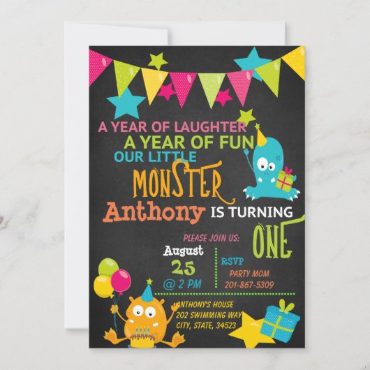 Petit Monstre Un Anniversaire Invitation (Devant)