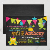 Petit Monstre Un Anniversaire Invitation (Devant / Derrière)