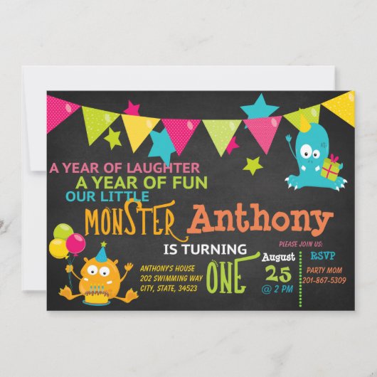 Petit Monstre Un Anniversaire Invitation (Devant)
