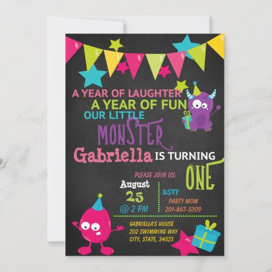 Petit Monstre Un Anniversaire Invitation (Devant)