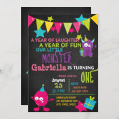 Petit Monstre Un Anniversaire Invitation (Devant / Derrière)