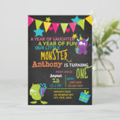 Petit Monstre Un Anniversaire Invitation (Debout devant)