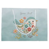Petit Oiseau Bleu Fleurs Roses Sac Cadeau (Dos)
