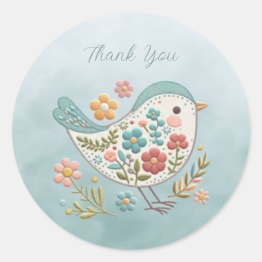 Petit Oiseau Bleu Fleurs Roses Sticker (Devant)