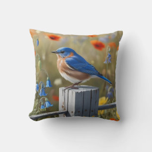 Petit Oiseau Bleu Jetant Oreiller
