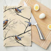 Petit oiseau bleu, serviette de cuisine modelée (Quart Plié)