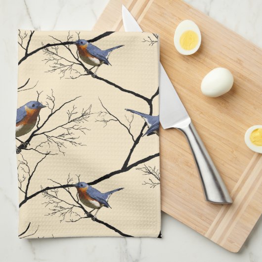 Petit oiseau bleu, serviette de cuisine modelée (Quart Plié)