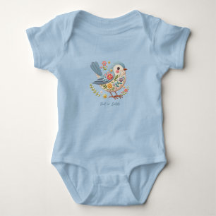 Petit Oiseau Broderie Florale Bleu Body Bébé