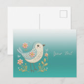 Petit Oiseau Broderie Florale Verte Carte Postale (Devant / Derrière)