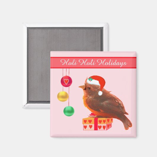 Petit oiseau de Noël sur aimant rose (Recto/Verso)