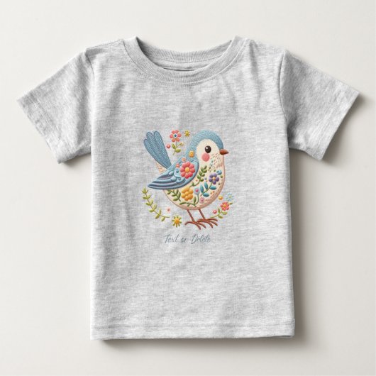 Petit Oiseau Floral Bleu T-Shirt Bébé (Devant)