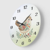 Petit Oiseau Floral Or Horloge murale (Angle)