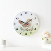 Petit Oiseau Floral Or Horloge murale (Maison)