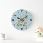 Petit Oiseau Floral Vert Feuille Horloge murale (Maison)