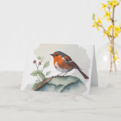 Petit oiseau mignon sur une branche d'arbre Carte  (Fleur jaune)