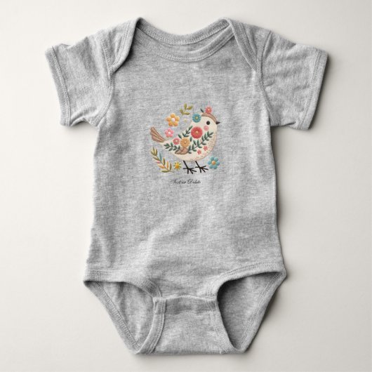 Petit Oiseau Quitte Fleurs Rose Body Bébé (Devant)