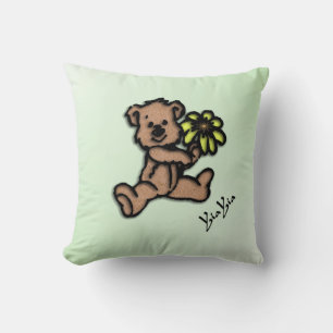 Petit Ours Fleur Mignonne Yia Yia Oreiller Vert