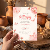 Petit Papillon Bébé Fleur Rose Invitation Baby Sho