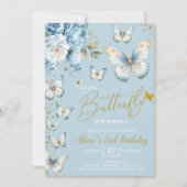 Petit papillon bleu et or Invitation d'anniversair (Devant)