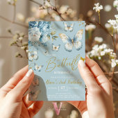 Petit papillon bleu et or Invitation d'anniversair